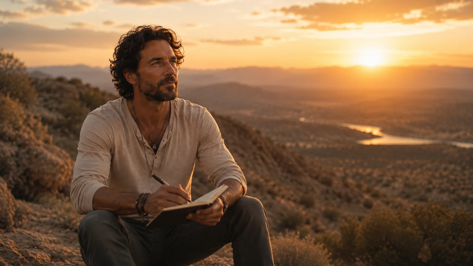 Matt Goodman reflecting with a journal in the Arizona desert